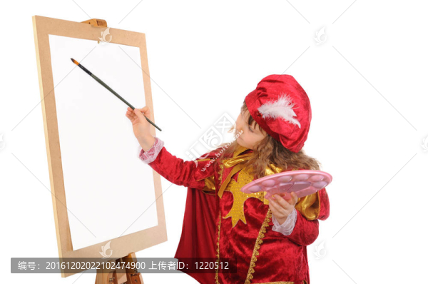 在一個白色的畫架上刷紅衣服女孩的歷史
