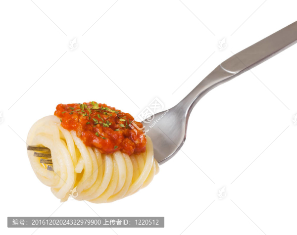 叉子上的意大利面和醬