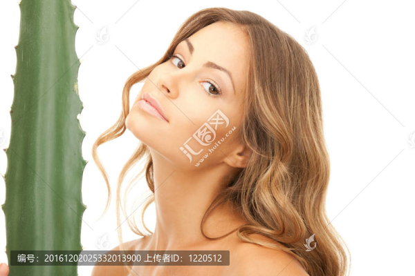 可愛的女人與aloe,vera