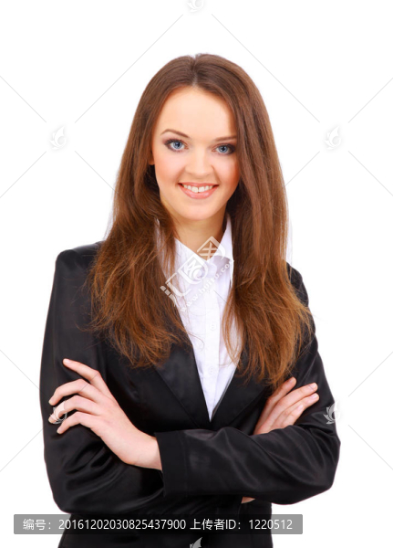 商業(yè)女性在白色背景下微笑