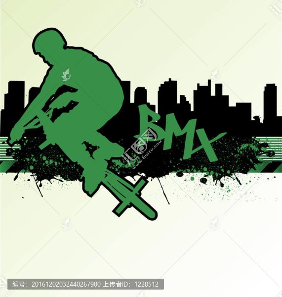 BMX自行車對(duì)城市垃圾背景模板