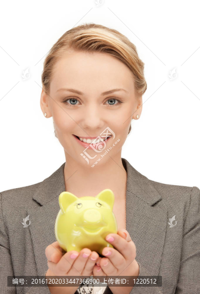 可愛的女人與小豬銀行