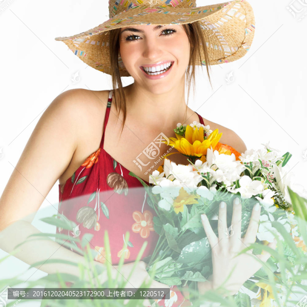 帶花束的模特女孩