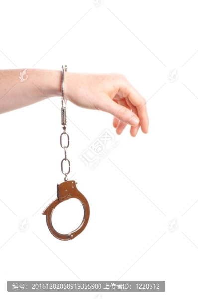 手戴手銬孤立在白色背景