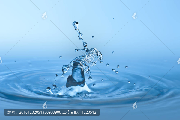 藍色水環(huán)境抽象背景-清水水滴濺在清澈干凈的水中