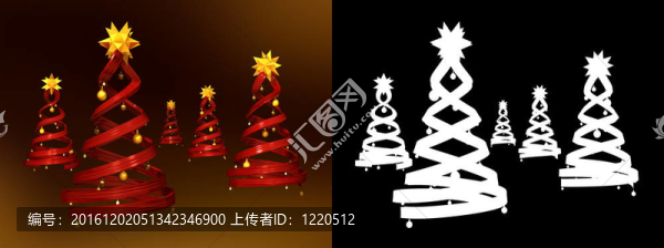 五紅色設(shè)計(jì)松樹和金色球阿爾法通道