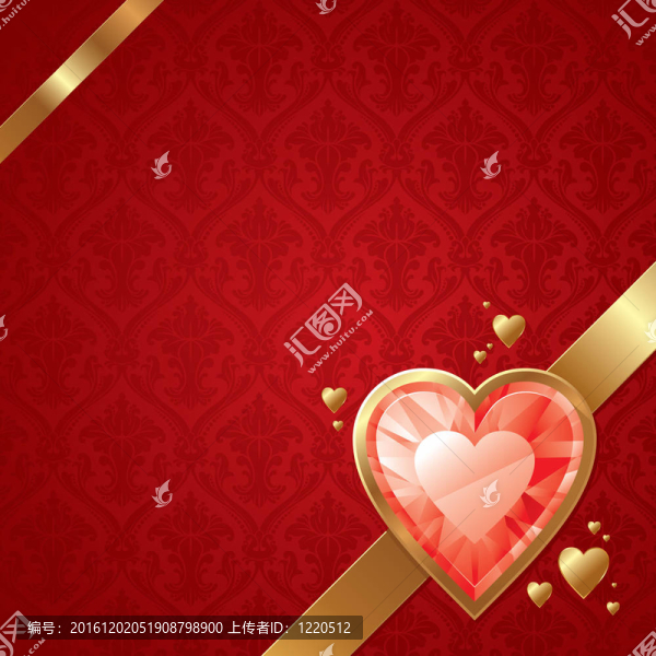 紅寶石心金框的情人節(jié)卡