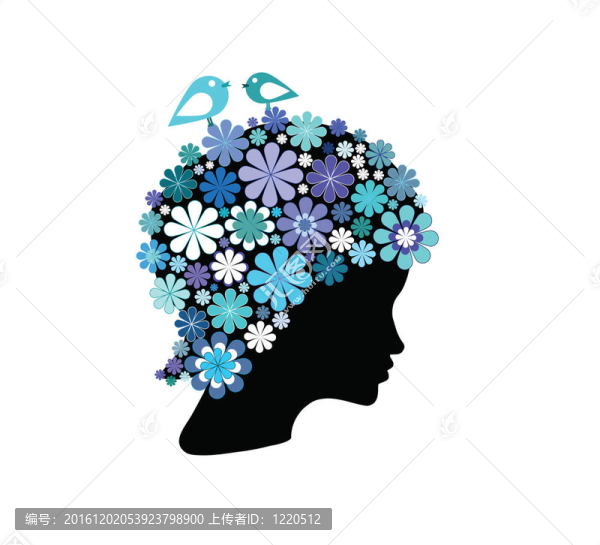 形狀的女人頭上覆蓋著五顏六色的花朵