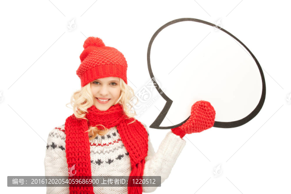 微笑的女人與空白的文字泡沫
