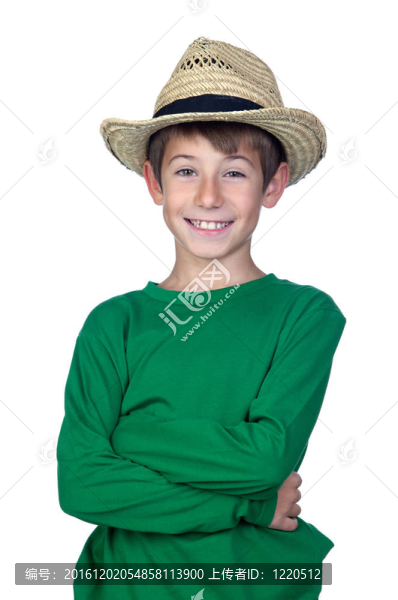 漂亮的男孩帶著稻草帽