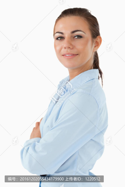 側(cè)視圖的商人抱著雙臂