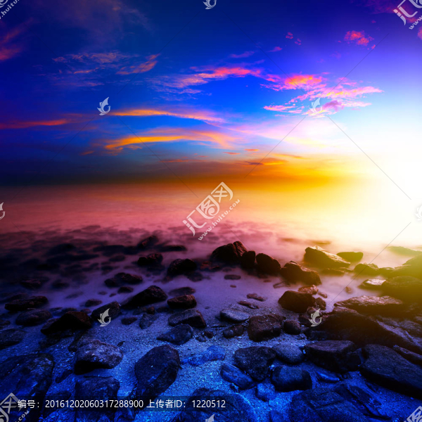 超現(xiàn)實(shí)的海景：日出彩虹原行星。廣場組成。