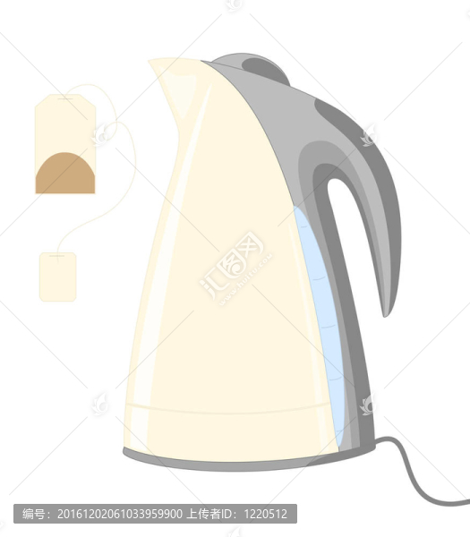 向量電水壺和茶包。
