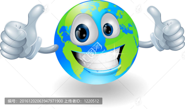 地球吉祥物與拇指向上