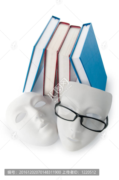 用面具閱讀概念；書籍和眼鏡
