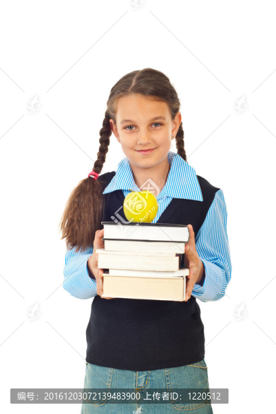 學(xué)生女孩與堆棧的書籍