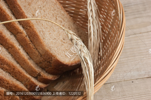籃子里的黑麥面包和玉米穗