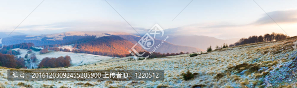 秋天薄霧清晨山