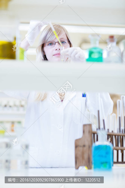 一位女研究員進行研究的肖像
