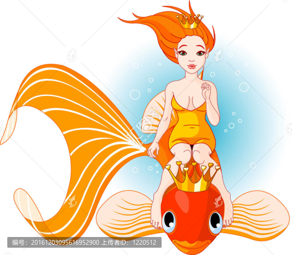 美人魚騎在金色的魚上
