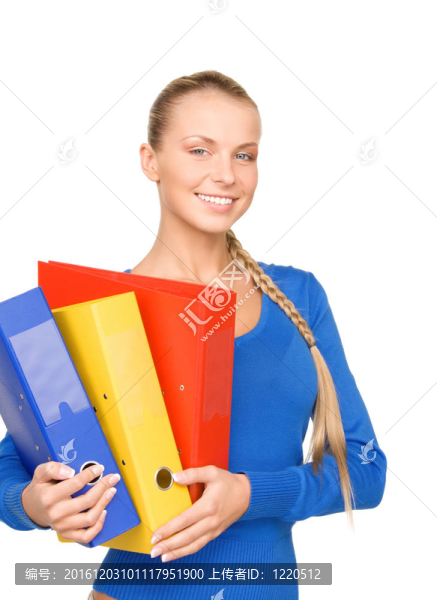 年輕漂亮的女商人與文件夾