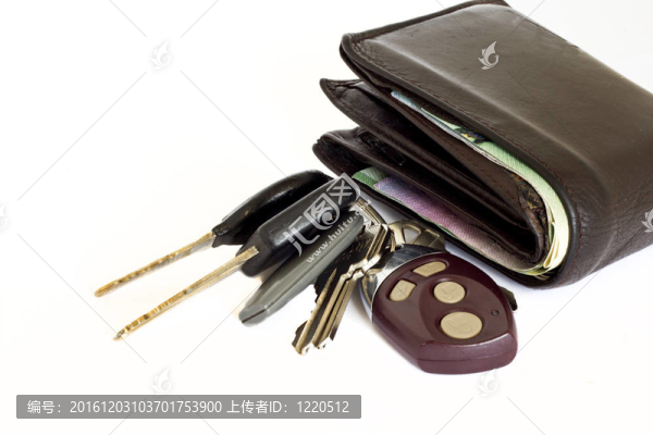 鑰匙和一個(gè)厚厚的皮皮錢(qián)包
