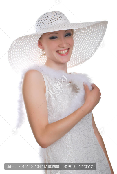 aughing戴白帽子的女孩；衣服和寶兒