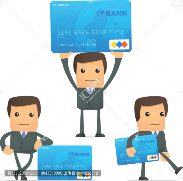有趣的卡通商人與信用卡