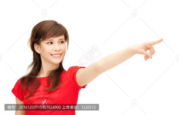十幾歲的女孩指著她的手指