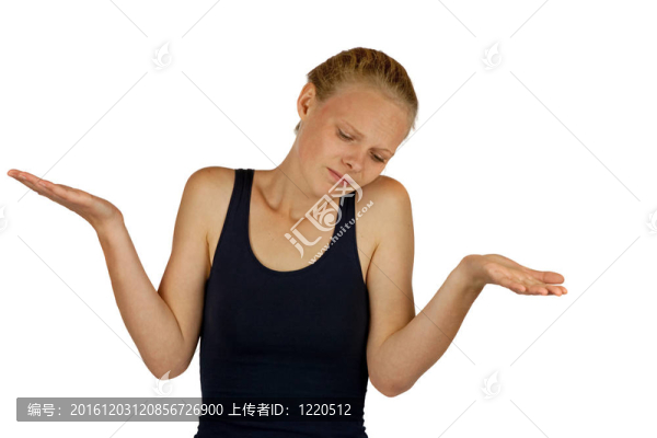 年輕女人不知道白色背景上的標(biāo)志