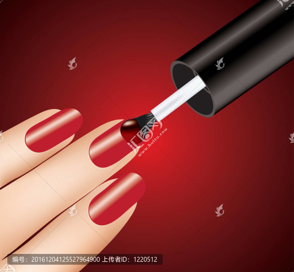 手指涂紅色指甲油的婦女
