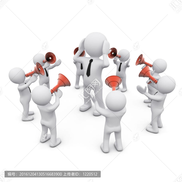 三維人包圍的人群與擴音器