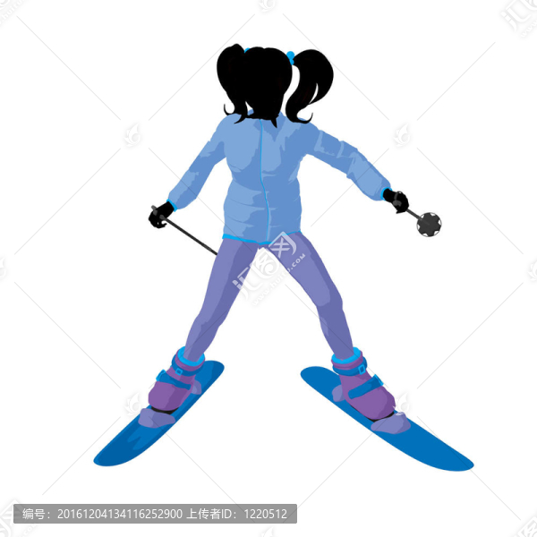 滑雪女孩插畫剪影
