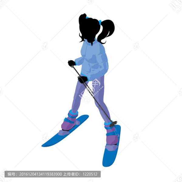 滑雪女孩插畫剪影