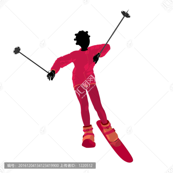非洲裔美國女孩插畫剪影滑雪