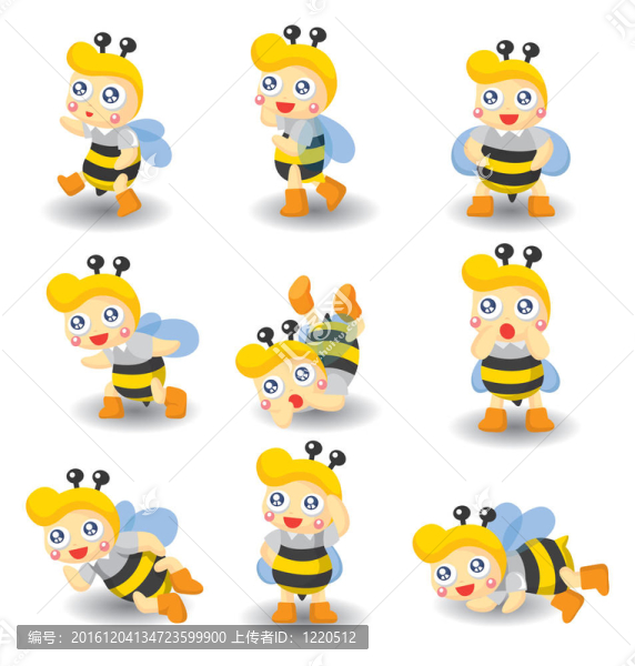 卡通蜜蜂男孩圖標(biāo)集