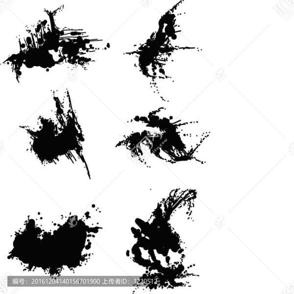 六種不同的黑色油漬的斑點(diǎn)