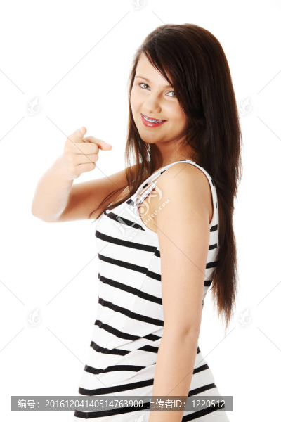 年輕美麗幸福的白人婦女指著你