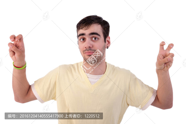 年輕男孩在引用的表達；孤立的白色；工作室拍攝
