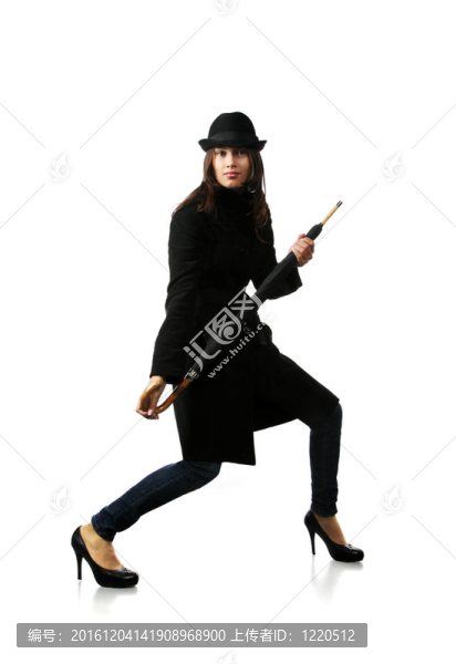 美麗的女人在黑色與公文包