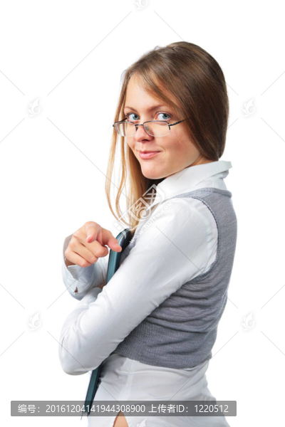 美麗的女孩與白色背景隔離文件夾