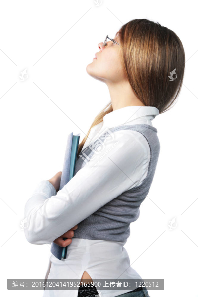 美麗的女孩與白色背景隔離文件夾