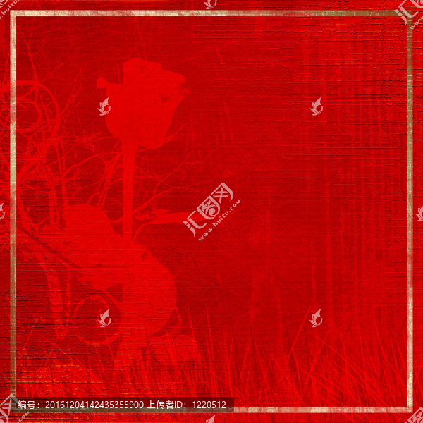紅色復(fù)古背景與美麗的玫瑰和草