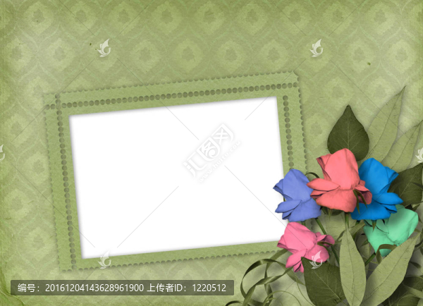 綠色裝飾背景與框架和花卉美麗花束