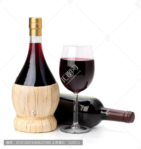 全紅酒杯和瓶