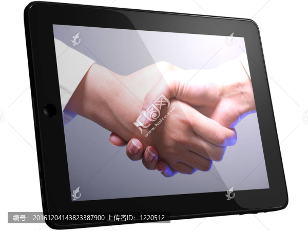 在平板電腦握手握手；