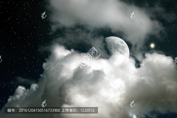Moon在星空和云的背景