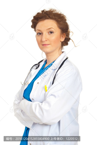 友好的醫(yī)生婦女雙臂折疊