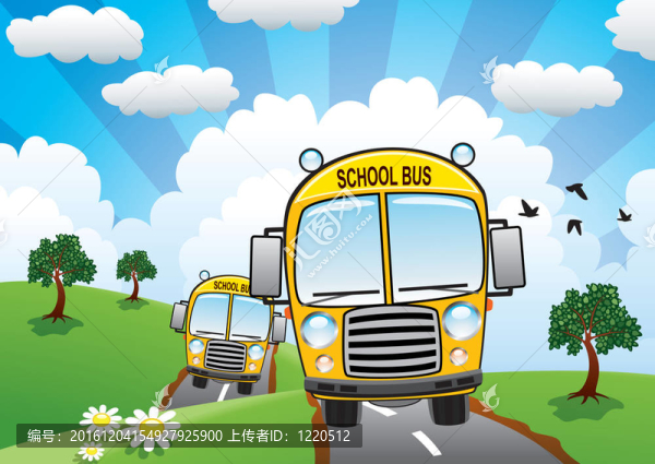 黃色校車在鄉(xiāng)村公路上