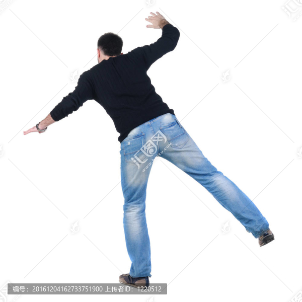 穿夾克的年輕人。后視圖。